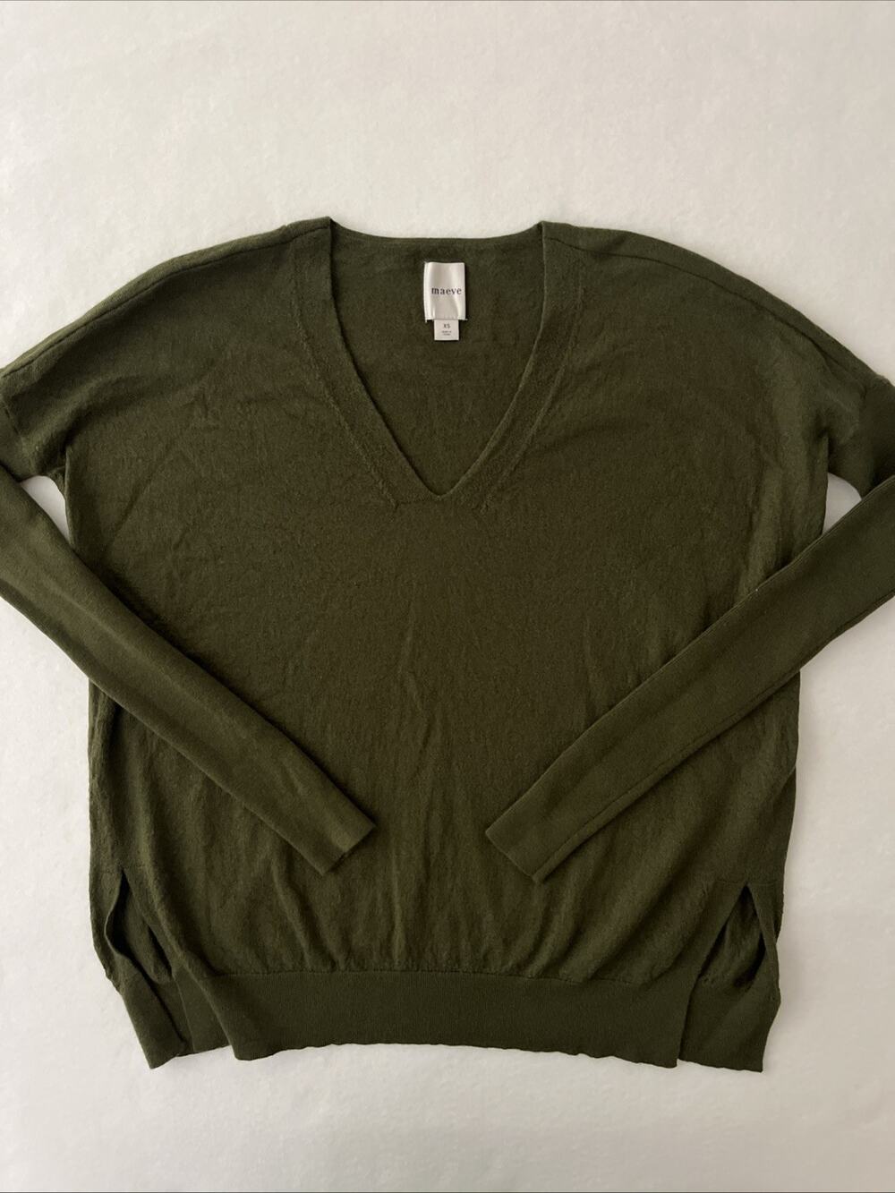 Maeve Anthropologie Sweater Women XS Olive Green Merino Wool Lightweight